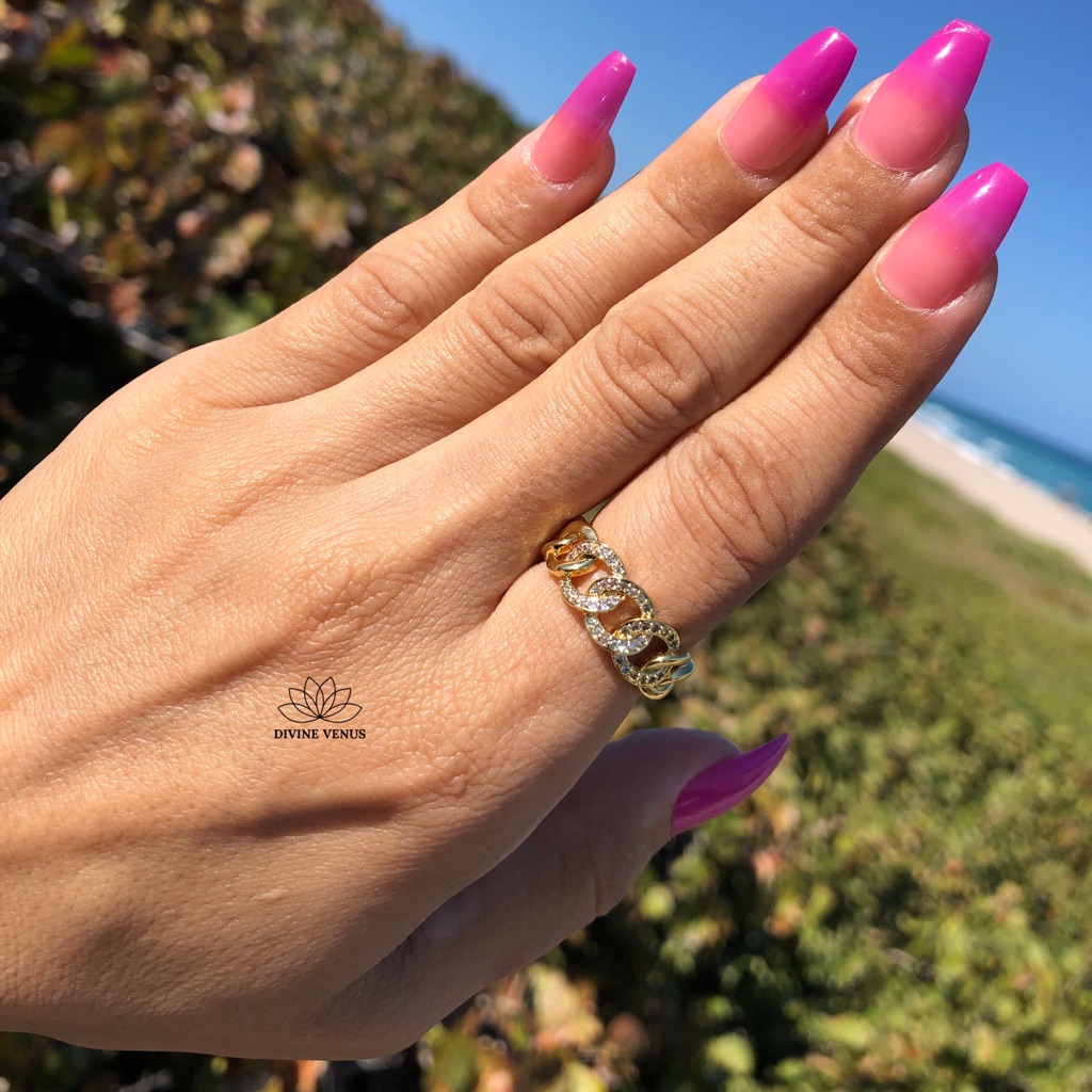 Open Cuff Ring Gold Plated Brass Cubic Zirconia 17$